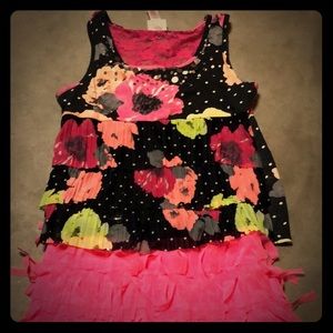 Justice Hot Pink Floral Top and Fringe Skirt 8